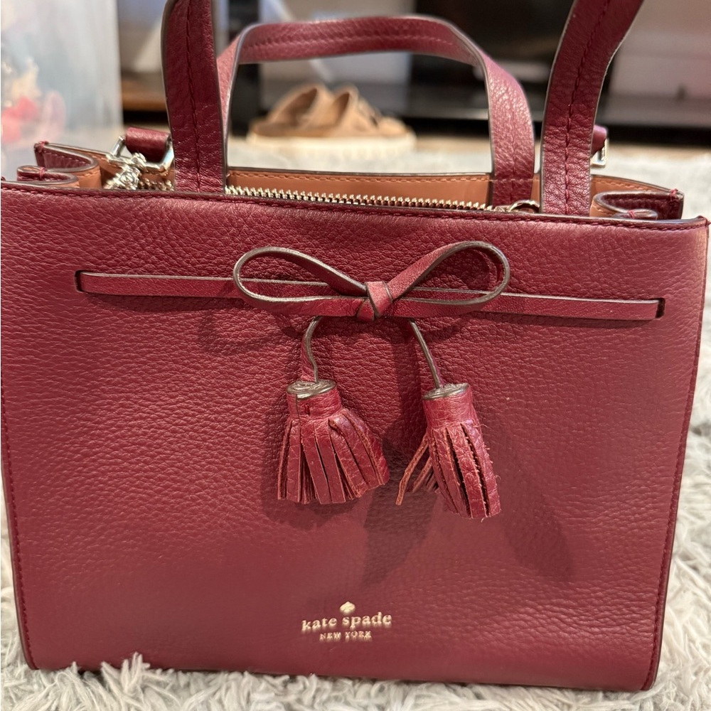 Kate Spade Maroon Satchel with Tassels